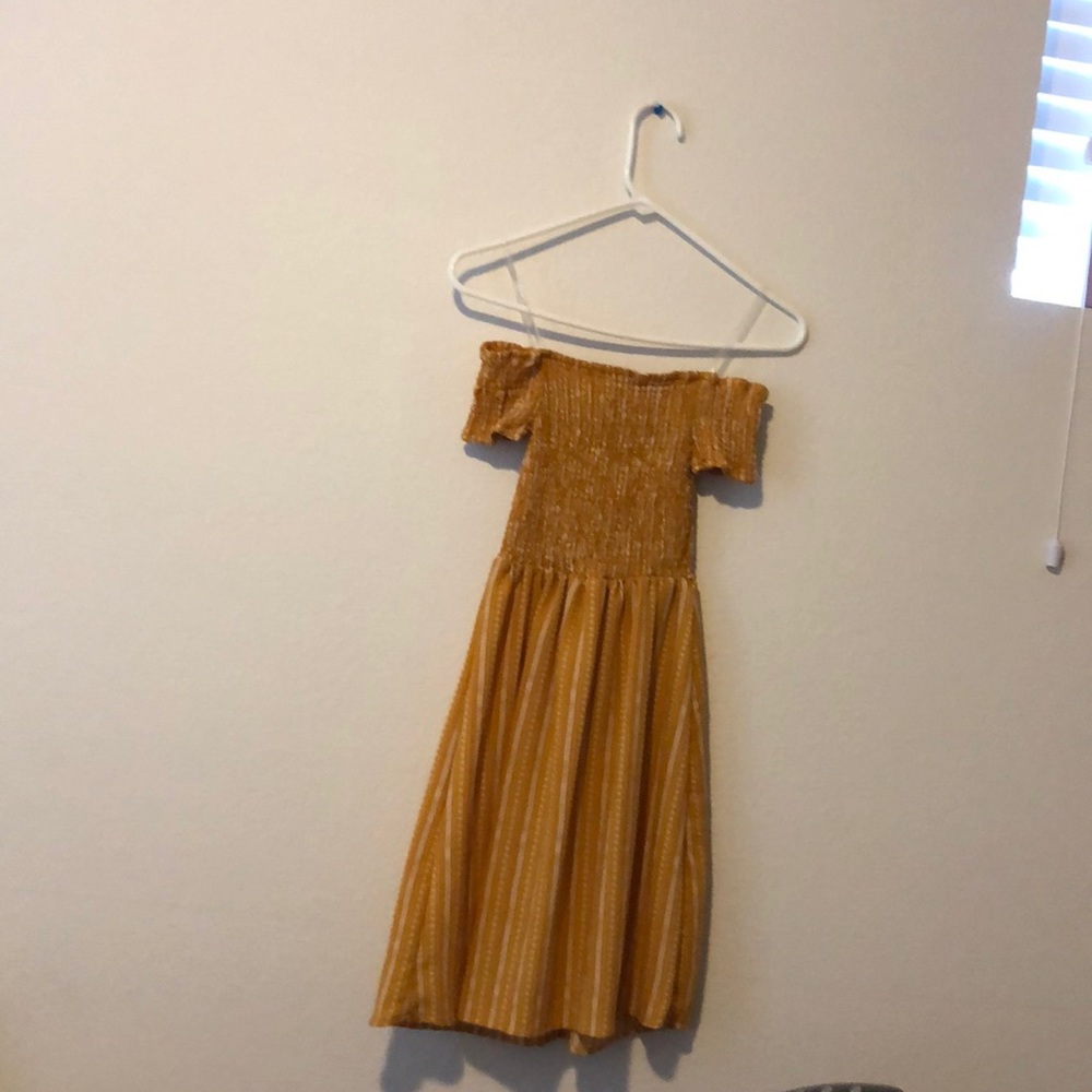 yellow off the shoulder mini dress